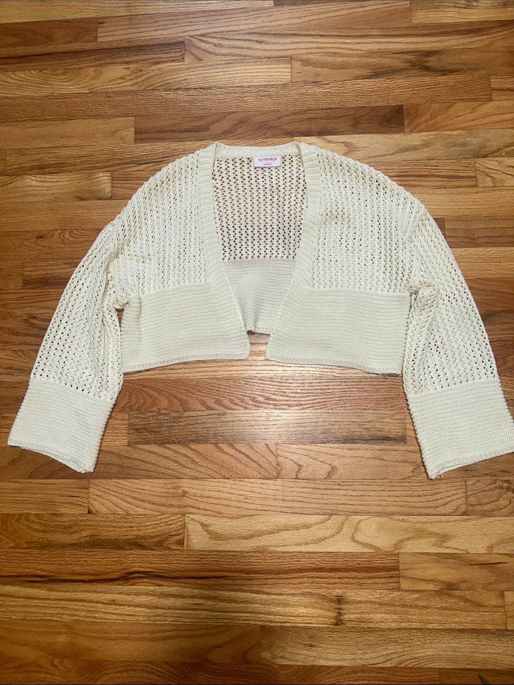 Naked Zebra Cream Cropped Open-Knit Bolero Shrug